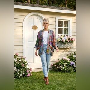 Boho western Patchwork Kimono Cardigan by young threads nwt